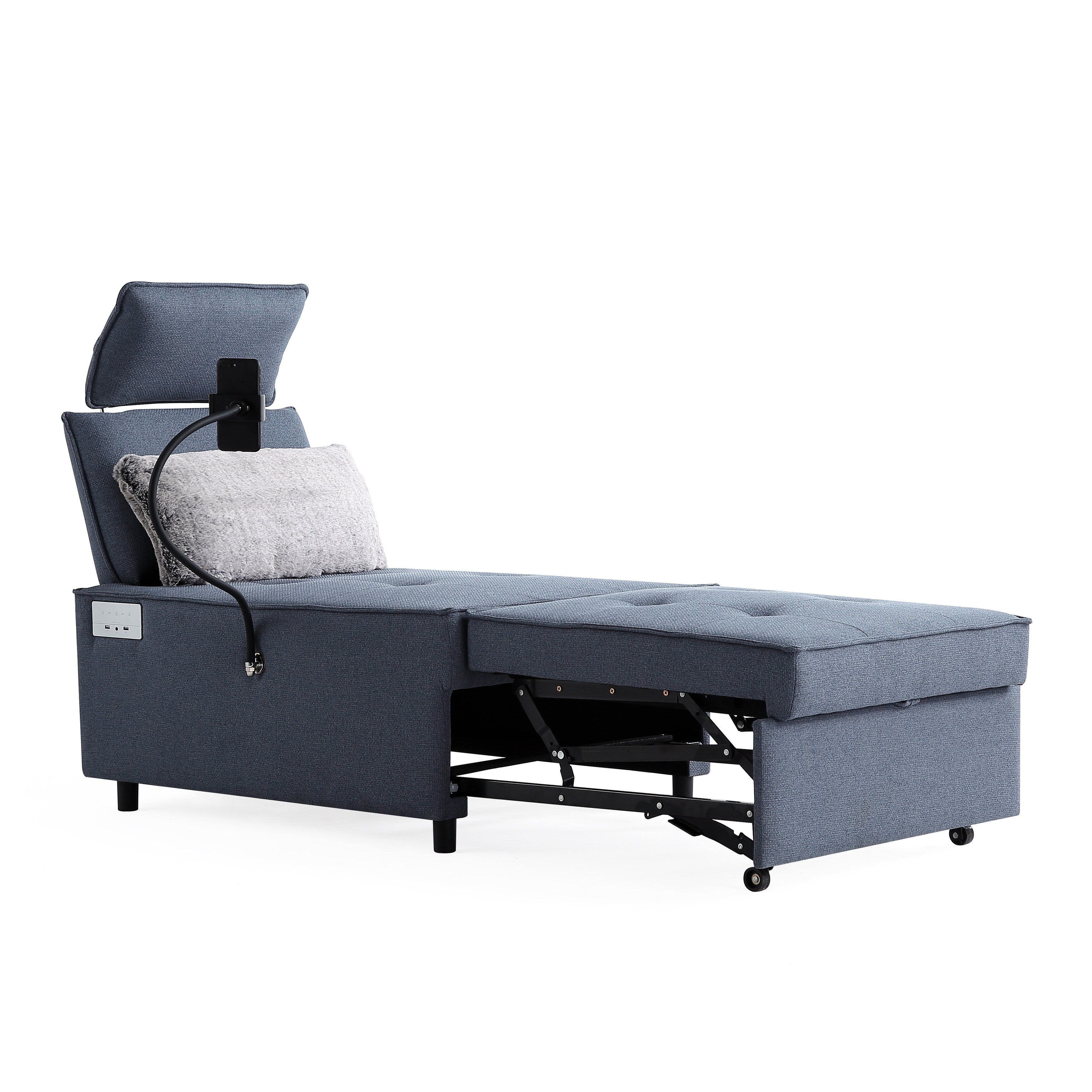 Fauteuil convertible 3 en 1, canapé inclinable réglable avec haut-parleurs Bluetooth, ports USB et oreiller moelleux