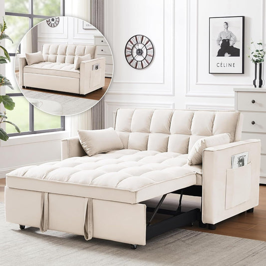 Canapé-lit convertible 3 en 1 - Canapé futon en velours avec dossier réglable et poche latérale pour petits espaces