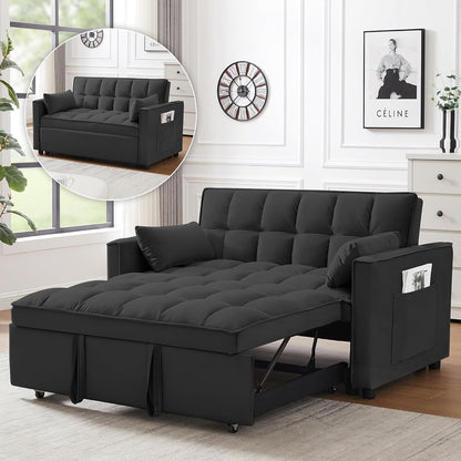 Canapé-lit convertible 3 en 1 - Canapé futon en velours avec dossier réglable et poche latérale pour petits espaces