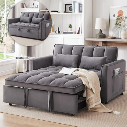 Canapé-lit convertible 3 en 1 - Canapé futon en velours avec dossier réglable et poche latérale pour petits espaces