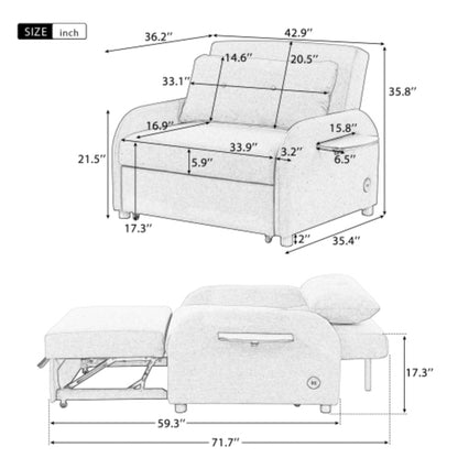 Canapé-lit gigogne 3 en 1 avec table à oreilles pliable et ports USB par Harper&amp;Bright Designs