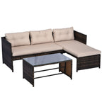 Ensemble de meubles de jardin Outsunny 3 pièces en osier, salon de jardin en rotin, canapé sectionnel avec chaise longue rembourrée