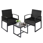 Ensemble de bistrot de jardin 3 pièces avec table en verre et salon de jardin en rotin pour véranda, jardin et balcon