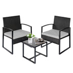 Ensemble de bistrot de jardin 3 pièces avec table en verre et salon de jardin en rotin pour véranda, jardin et balcon