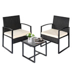 Ensemble de bistrot de jardin 3 pièces avec table en verre et salon de jardin en rotin pour véranda, jardin et balcon
