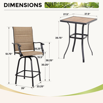 Ensemble de 3 tabourets de bar pivotants et table bistro d'extérieur MAISON?ARTS