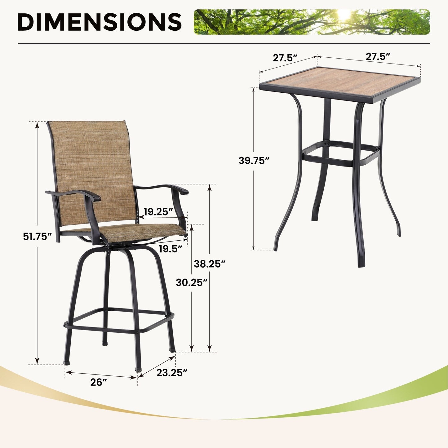 Ensemble de 3 tabourets de bar pivotants et table bistro d'extérieur MAISON?ARTS