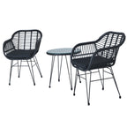 Ensemble de bistrot d'extérieur 3 pièces en rotin et osier avec coussins et table