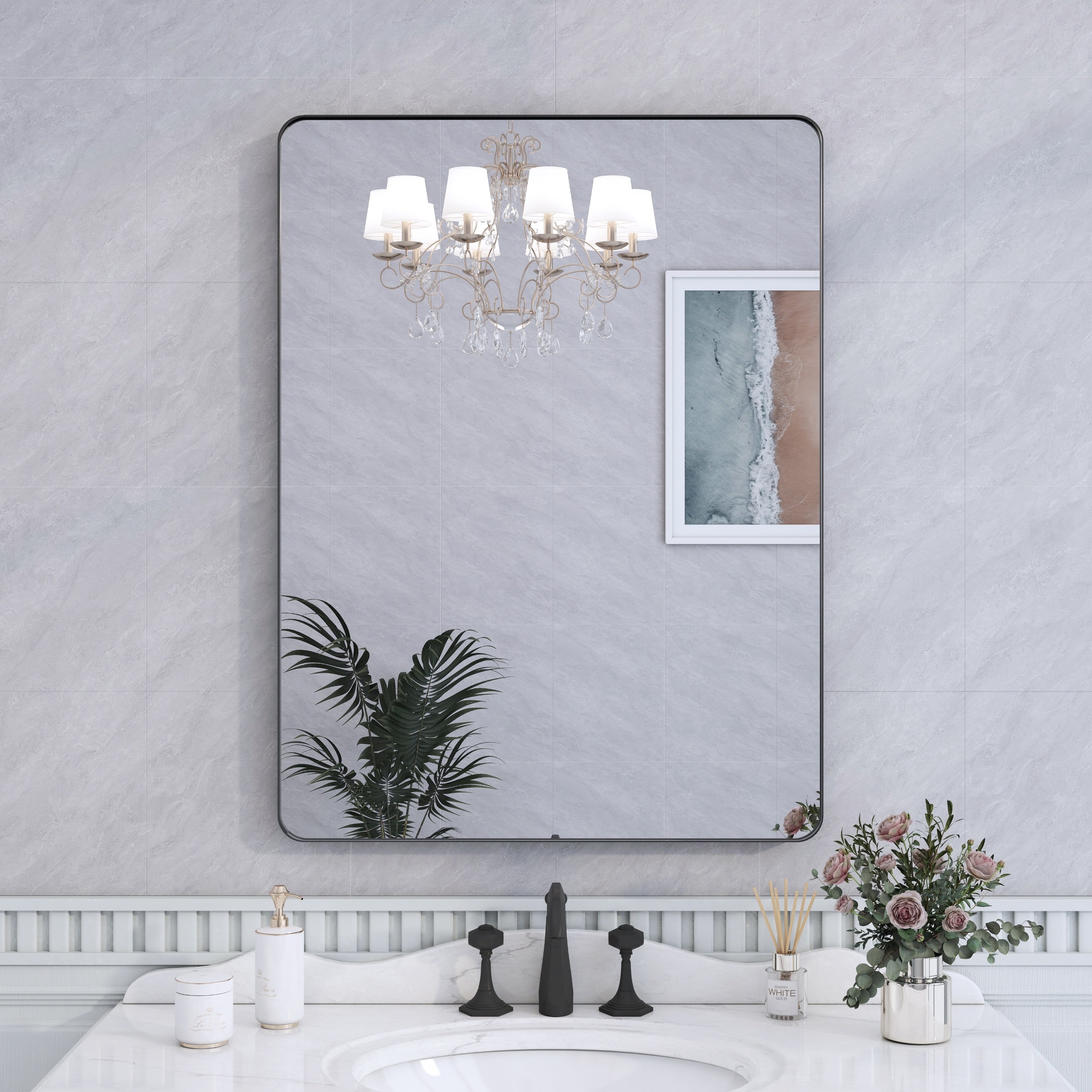 Miroir de salle de bain mural encadré
