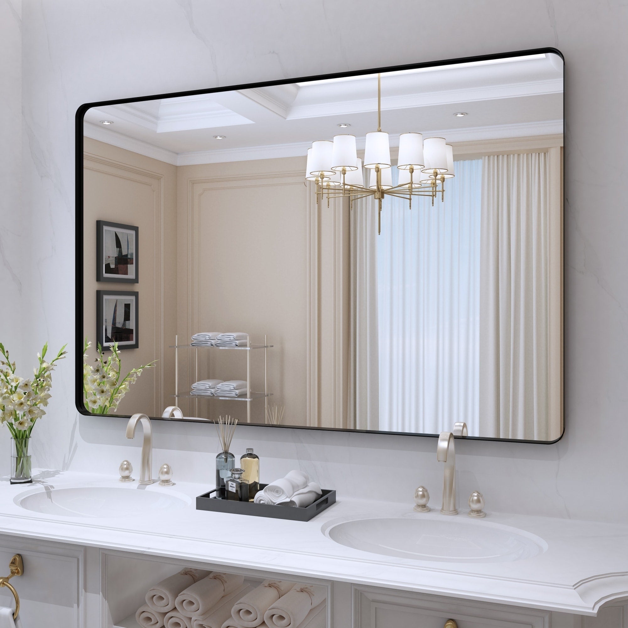 Miroir de salle de bain mural encadré