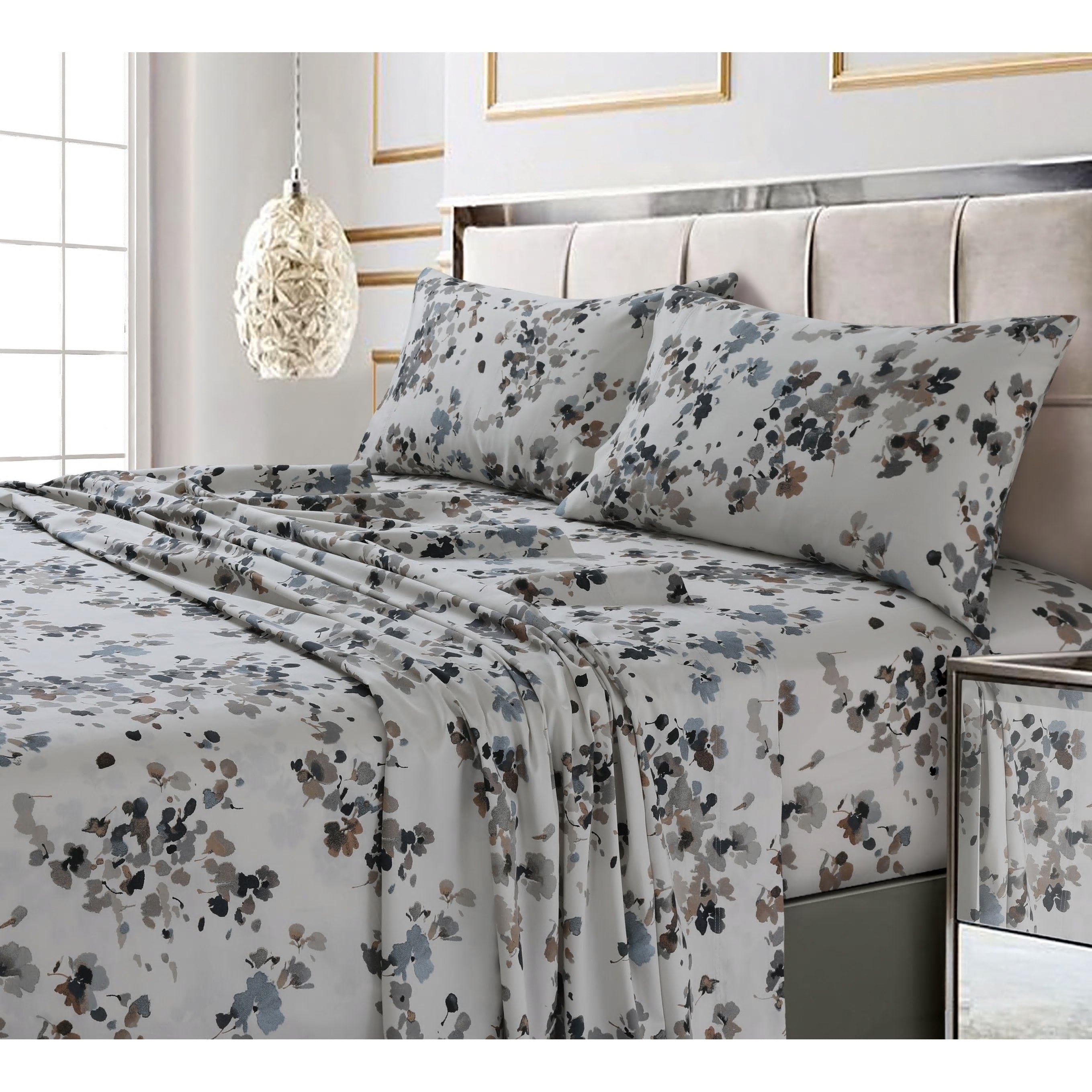 Parure de lit imprimée ultra-douce en coton 300 fils au pouce carré avec poche profonde