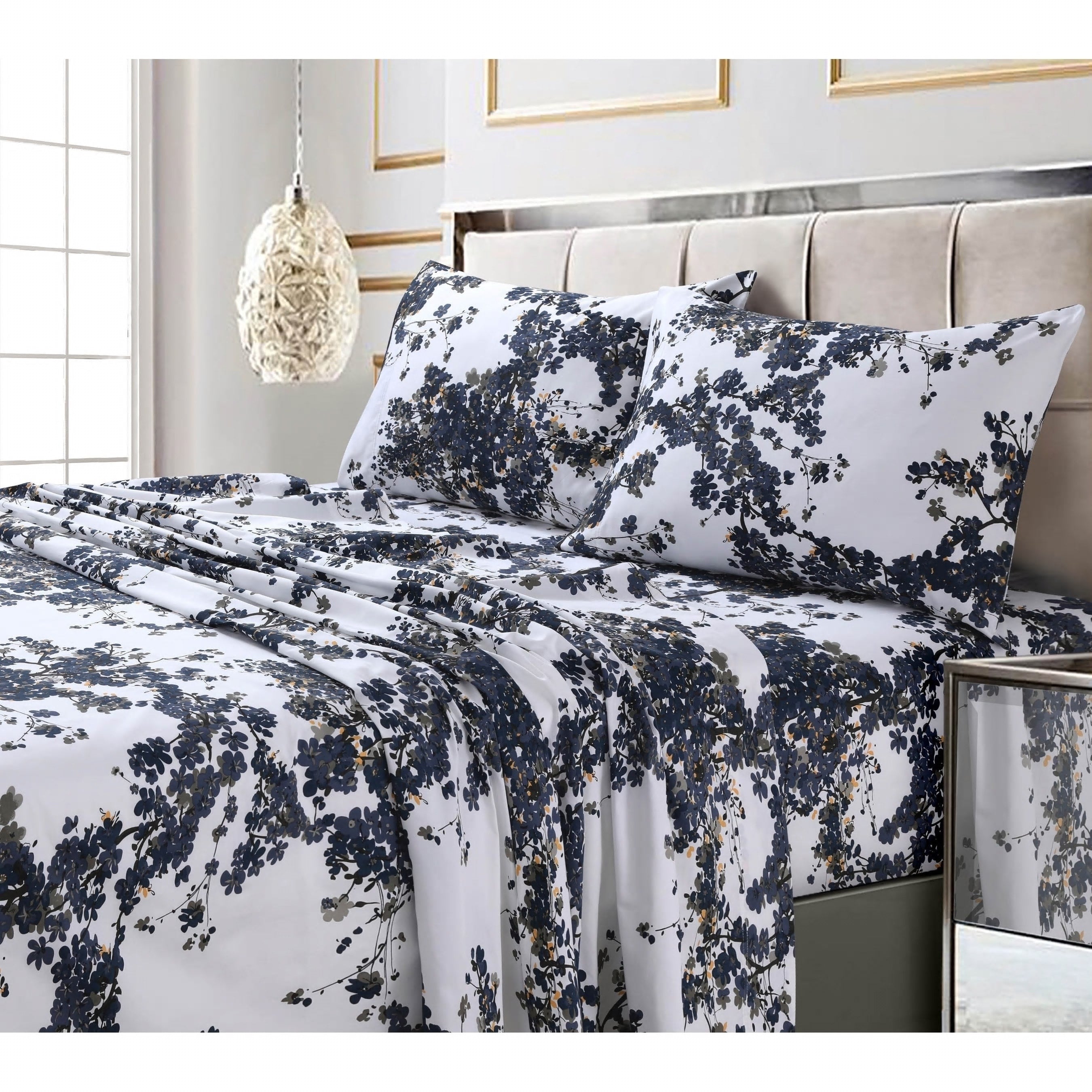 Parure de lit imprimée ultra-douce en coton 300 fils au pouce carré avec poche profonde