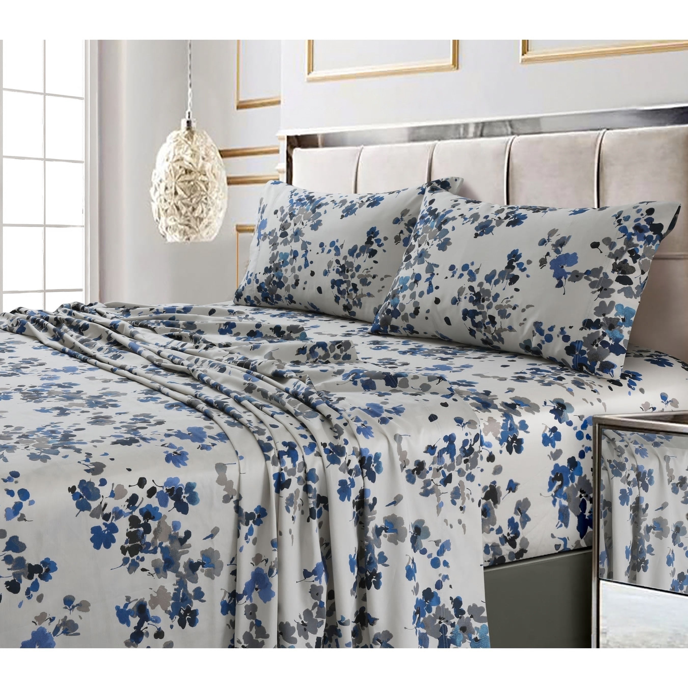 Parure de lit imprimée ultra-douce en coton 300 fils au pouce carré avec poche profonde