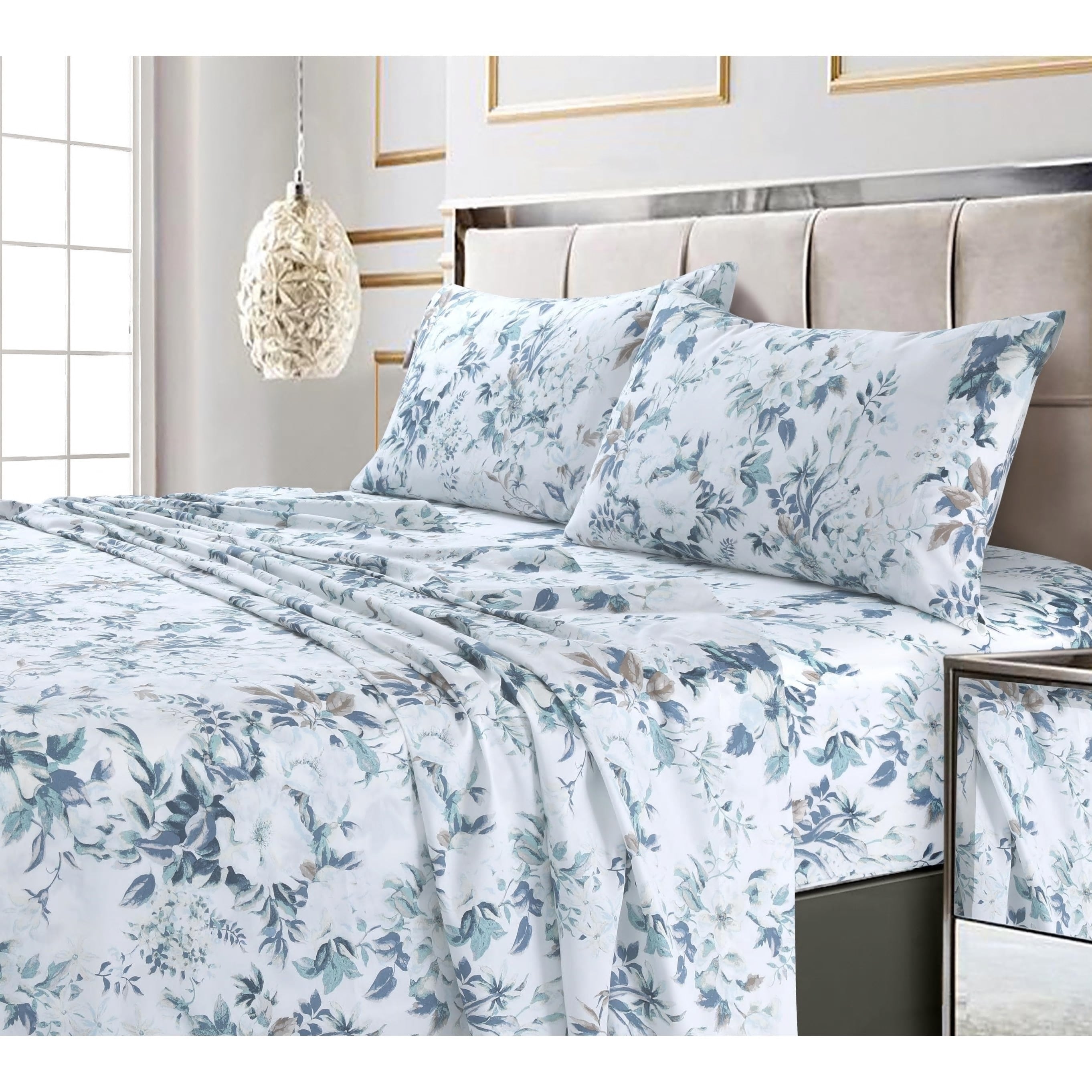 Parure de lit imprimée ultra-douce en coton 300 fils au pouce carré avec poche profonde