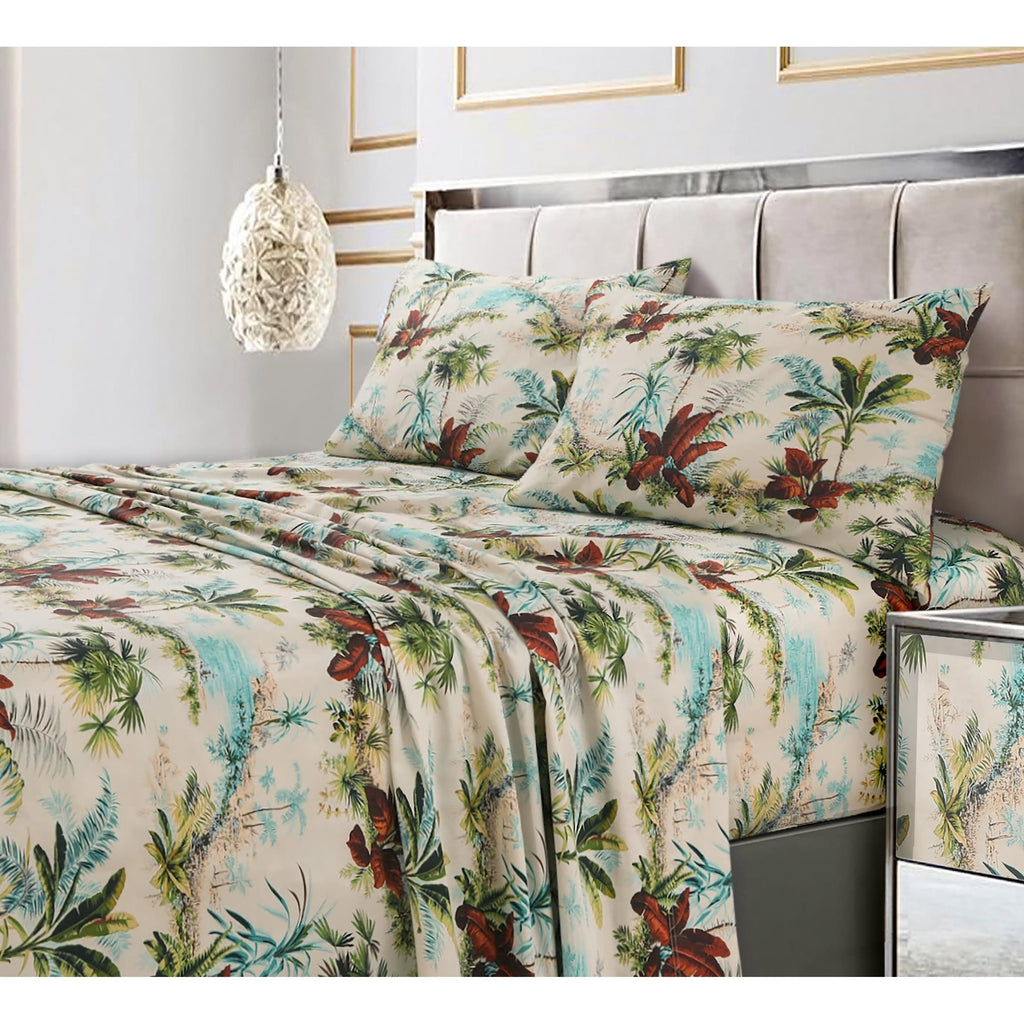 Parure de lit imprimée ultra-douce en coton 300 fils au pouce carré avec poche profonde