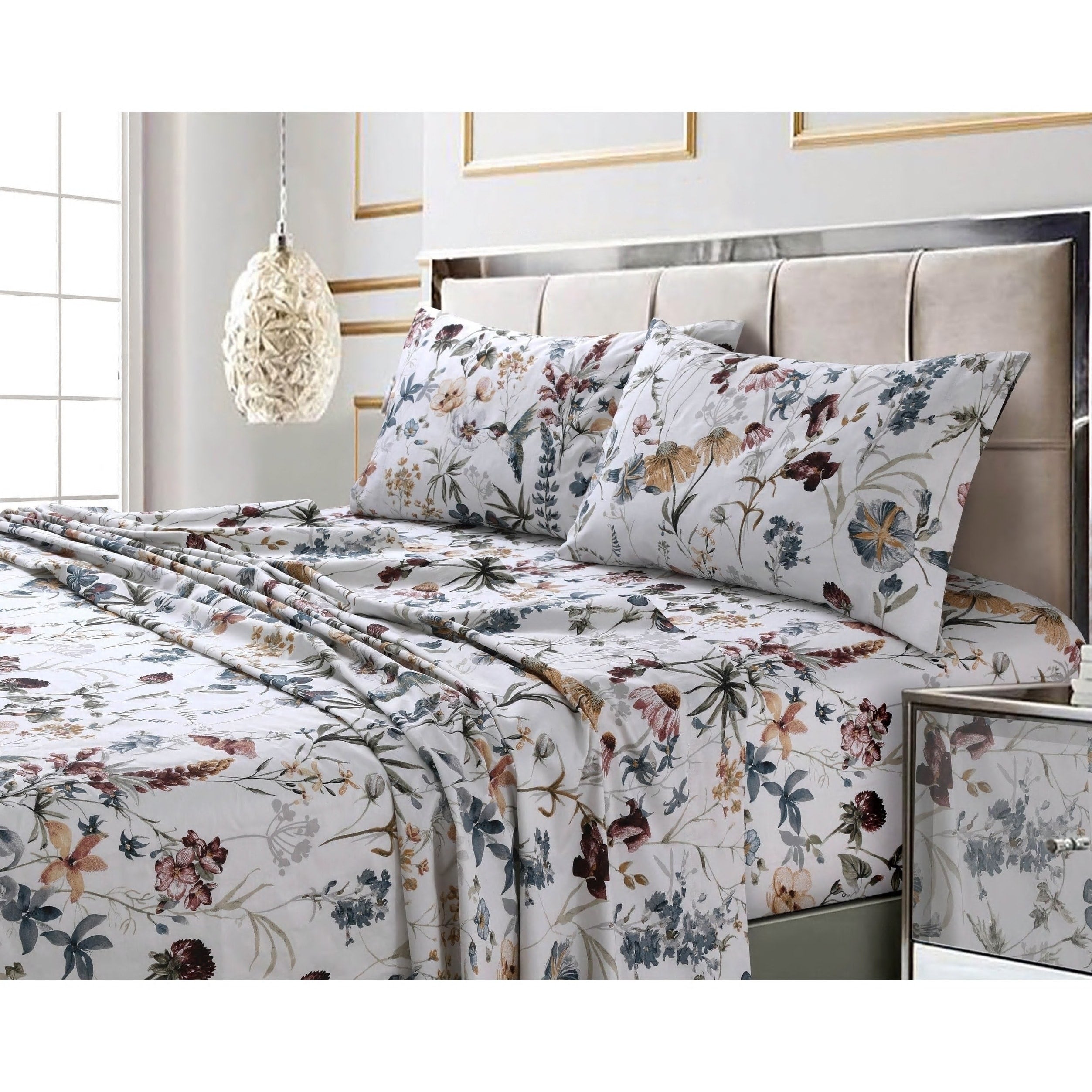 Parure de lit imprimée ultra-douce en coton 300 fils au pouce carré avec poche profonde