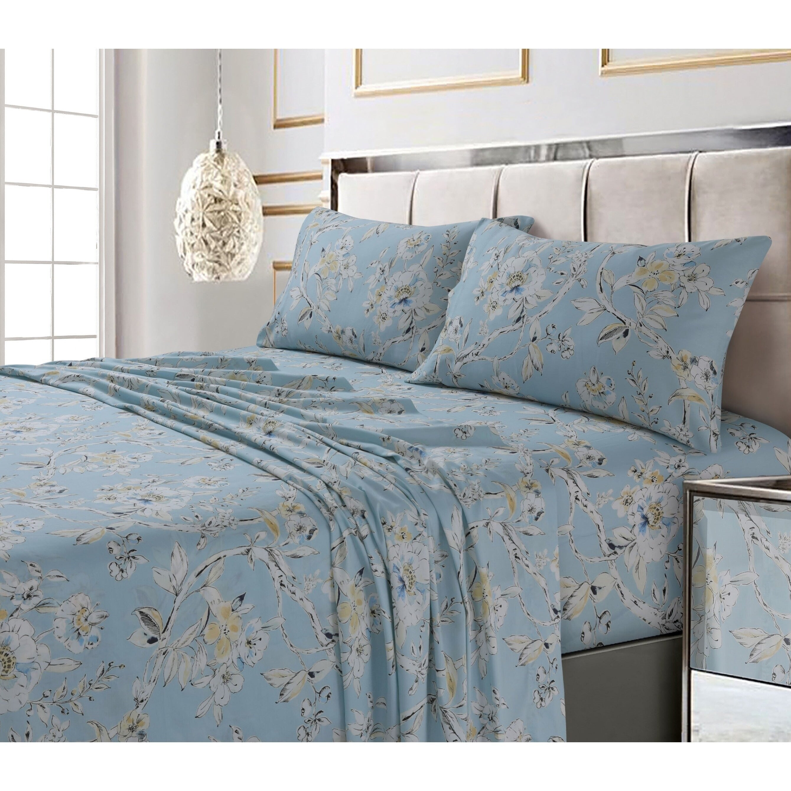 Parure de lit imprimée ultra-douce en coton 300 fils au pouce carré avec poche profonde