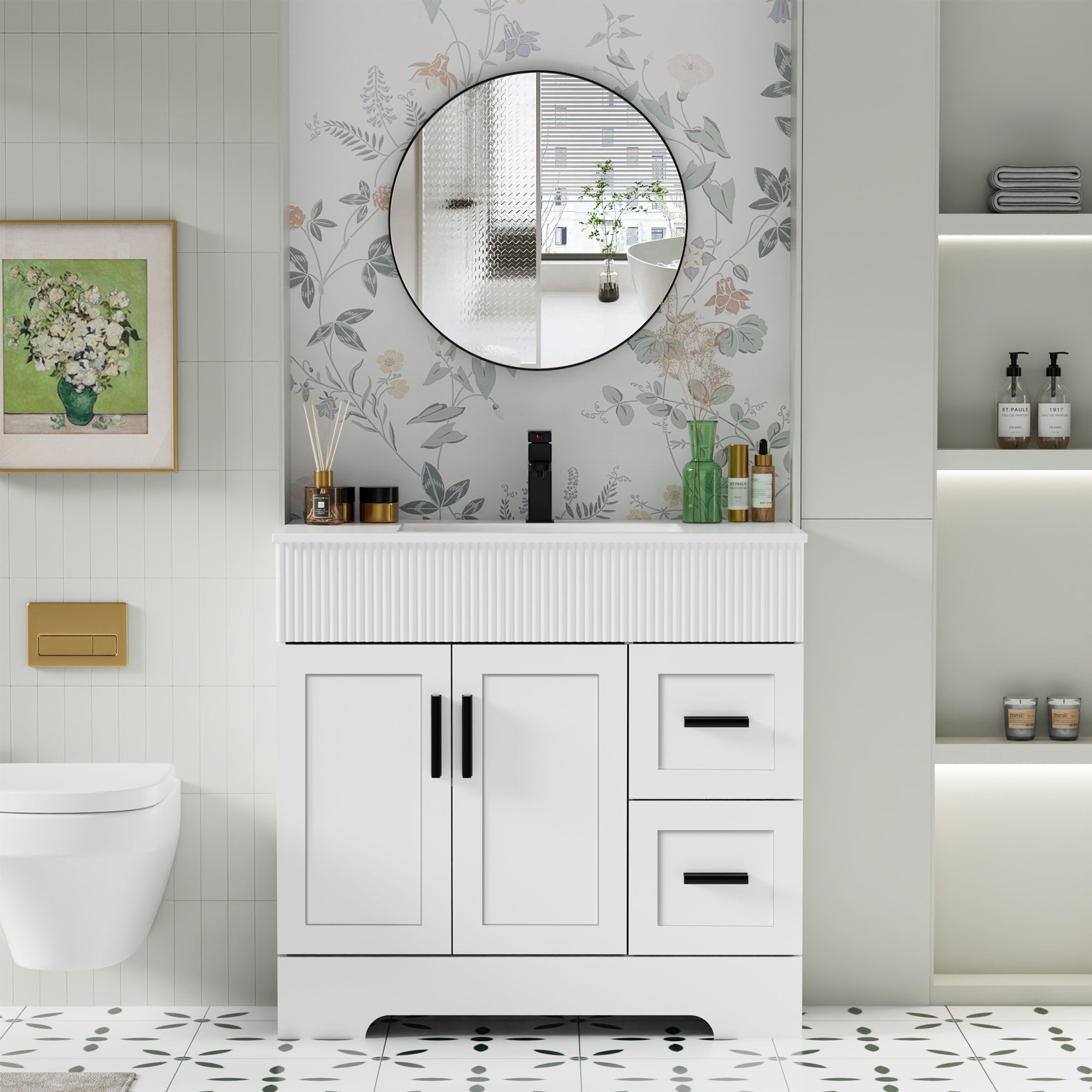 Ensemble de meuble-lavabo Wavy Line 30/36/48 avec lavabo et robinet