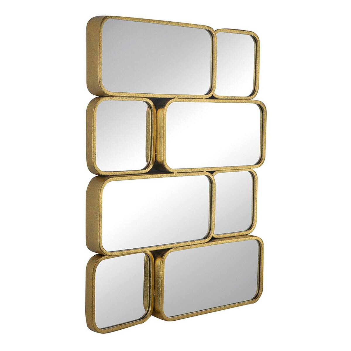 Miroir mural de luxe de 32 pouces, 8 cadres métalliques incurvés finition dorée