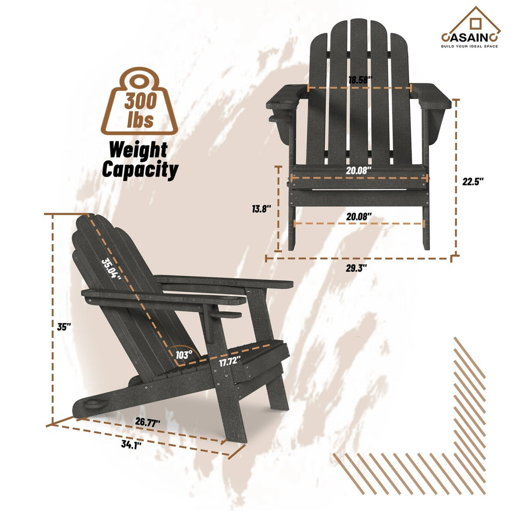 Ensemble de 5 foyers extérieurs en métal de 34,5 po, table et chaises Adirondack avec porte-gobelet et porte-parapluie