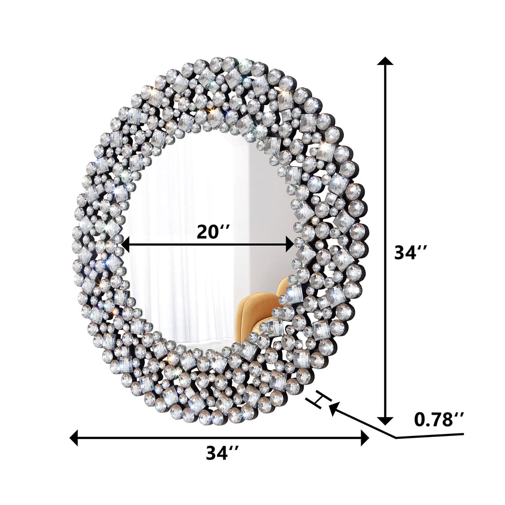 Miroir mural rond avec accents en cristal