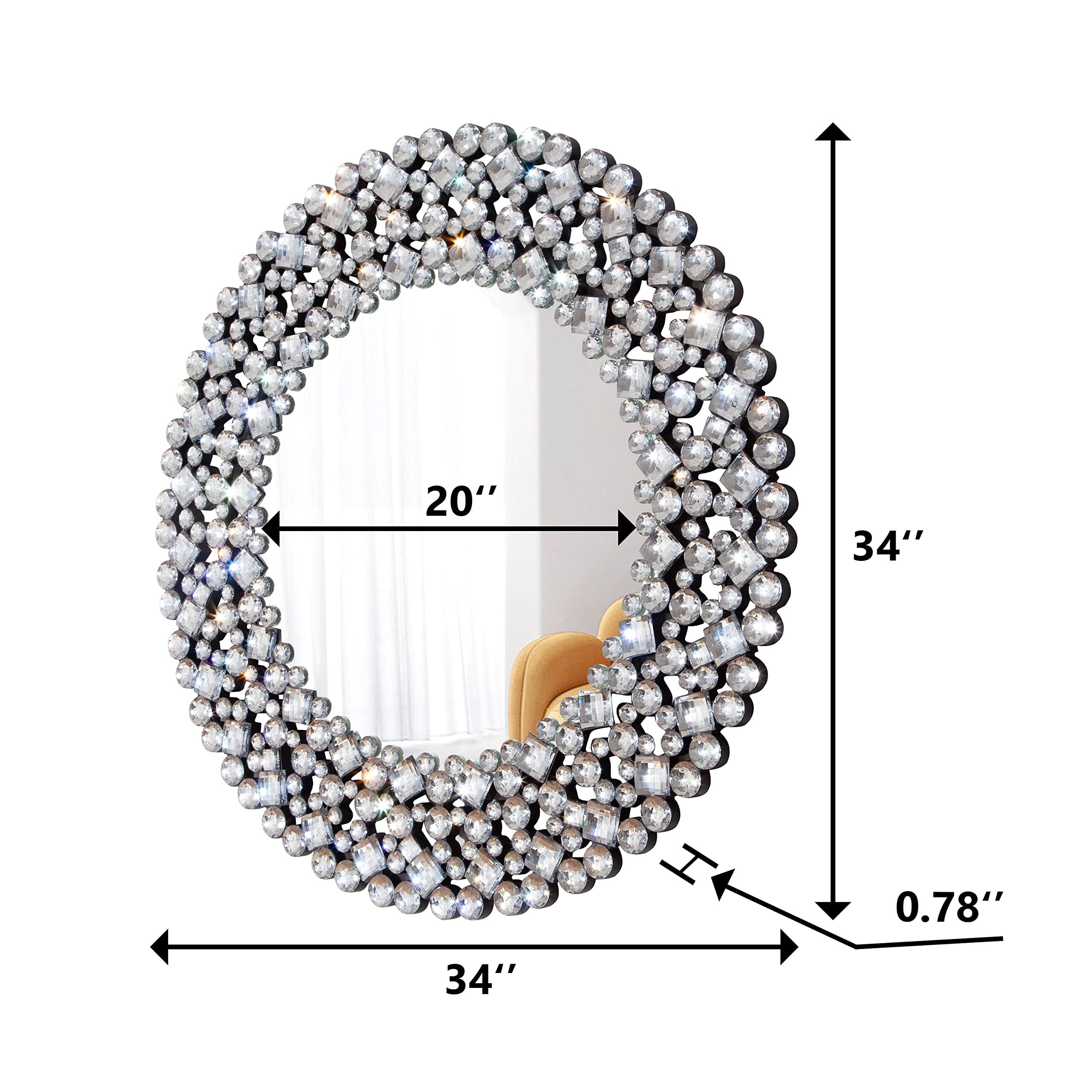 Miroir mural rond avec accents en cristal