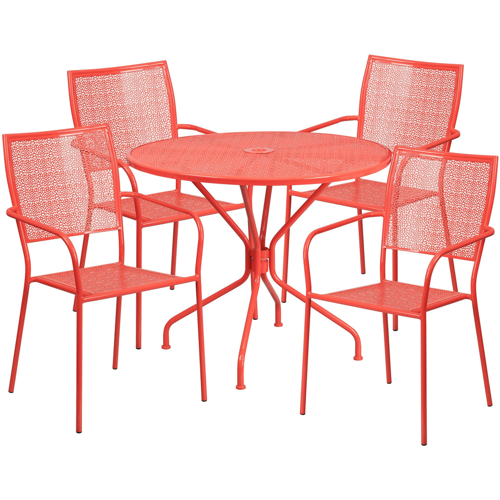 Ensemble de salle à manger rond en acier de 5 pièces, 35,25 pouces, pour l'intérieur et l'extérieur
