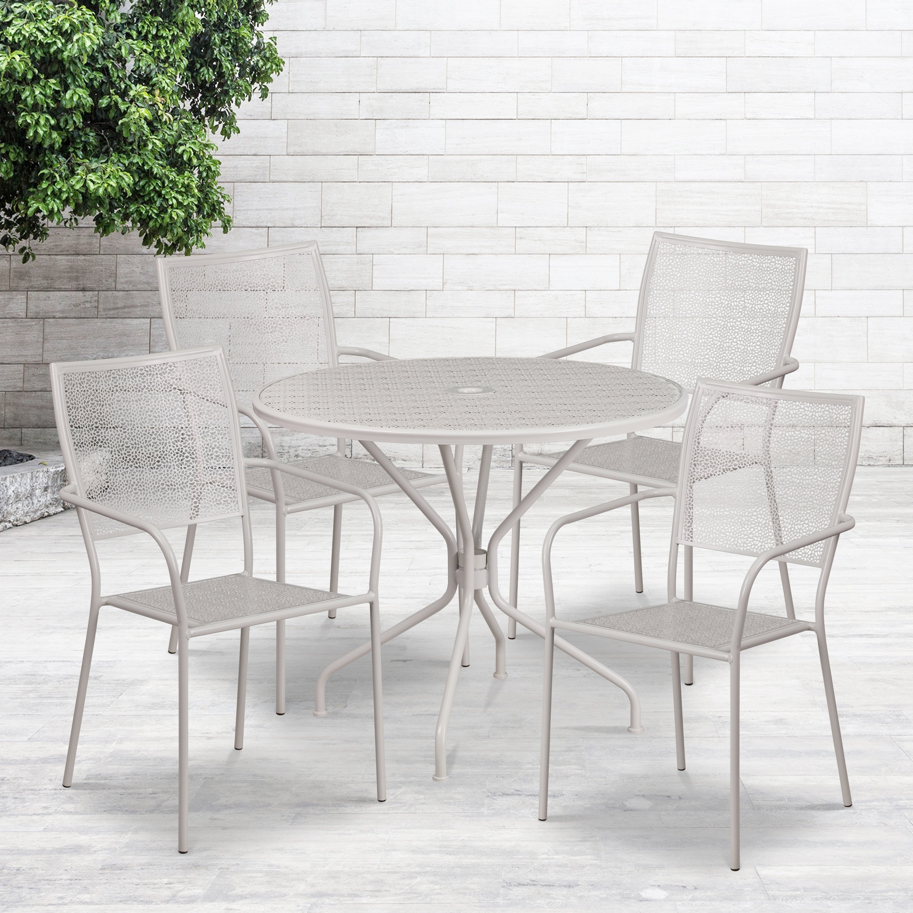 Ensemble de salle à manger rond en acier de 5 pièces, 35,25 pouces, pour l'intérieur et l'extérieur