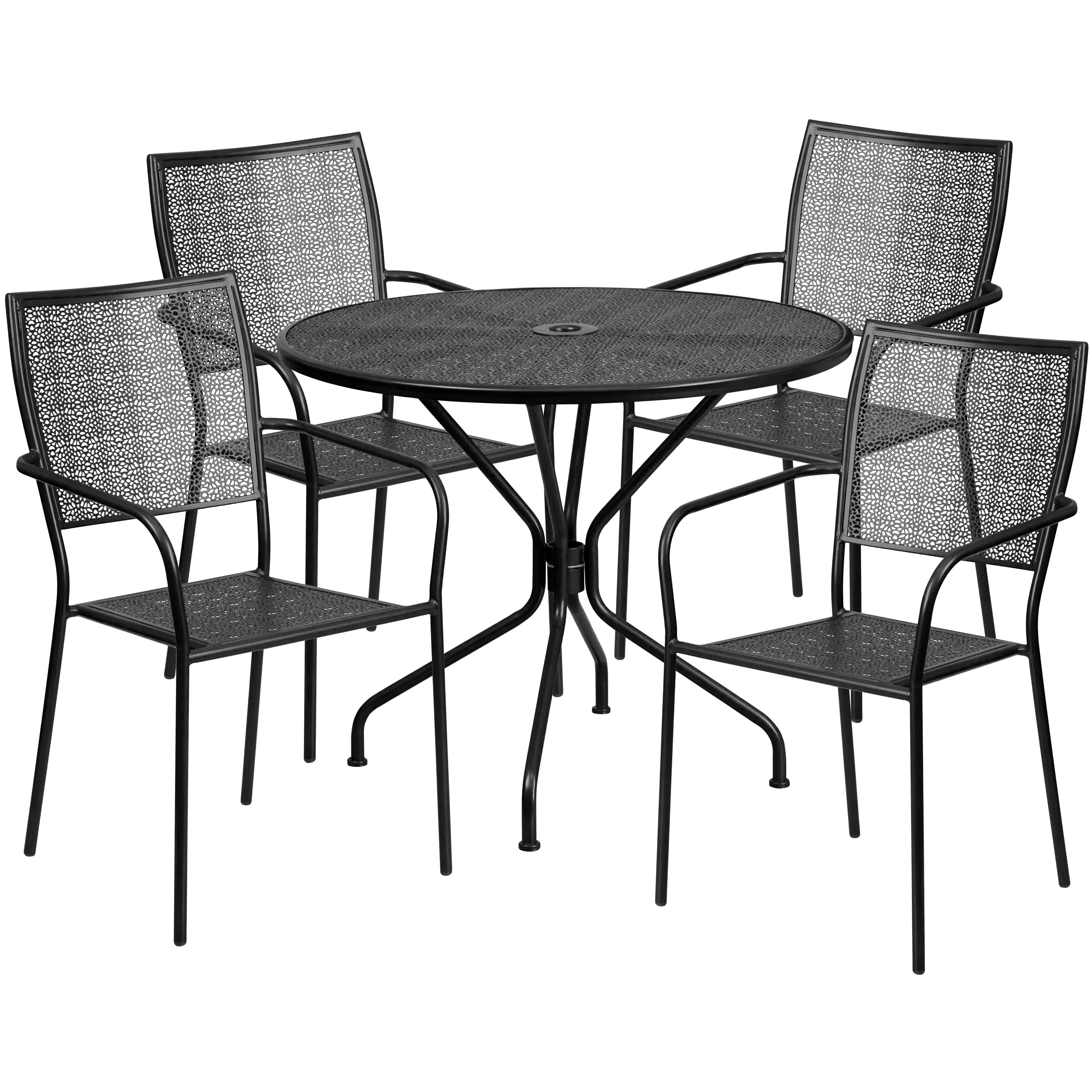 Ensemble de salle à manger rond en acier de 5 pièces, 35,25 pouces, pour l'intérieur et l'extérieur