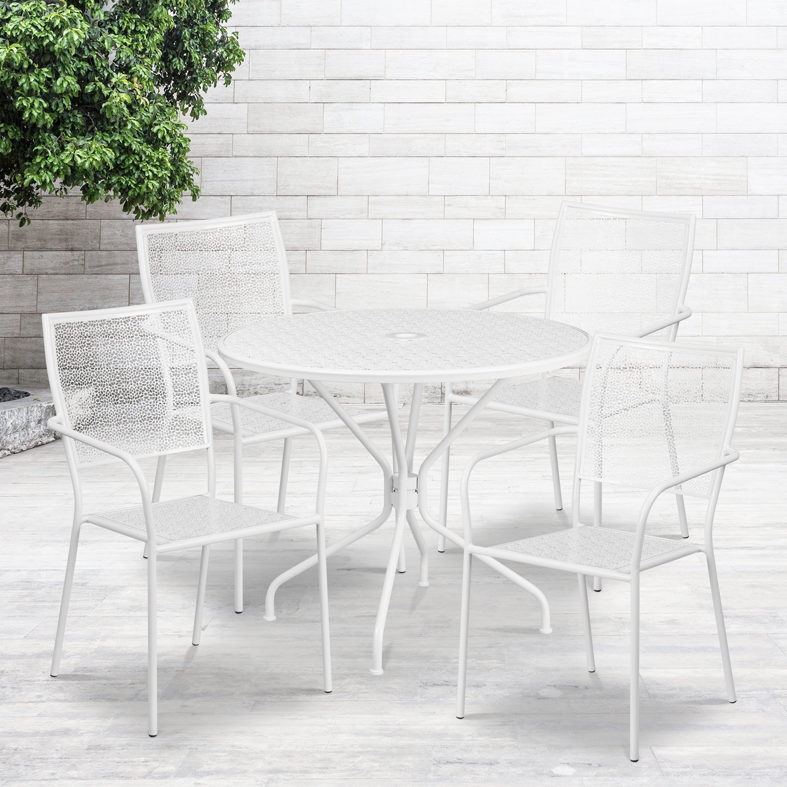 Ensemble de salle à manger rond en acier de 5 pièces, 35,25 pouces, pour l'intérieur et l'extérieur
