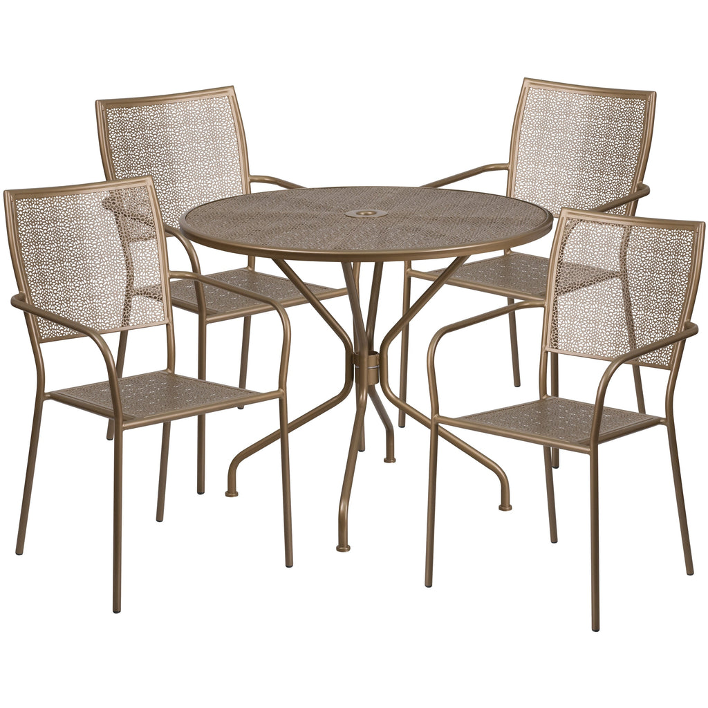 Ensemble de salle à manger rond en acier de 5 pièces, 35,25 pouces, pour l'intérieur et l'extérieur