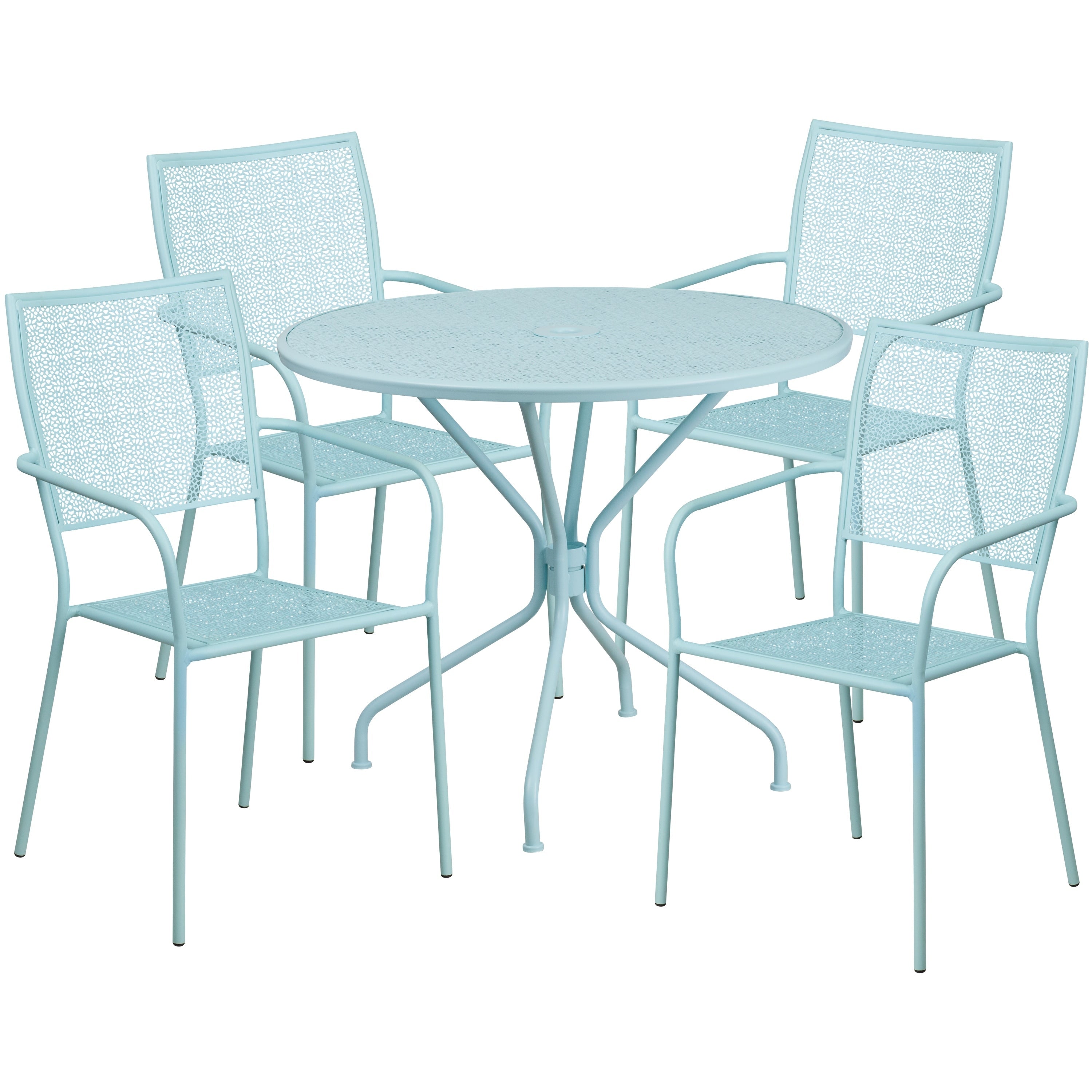 Ensemble de salle à manger rond en acier de 5 pièces, 35,25 pouces, pour l'intérieur et l'extérieur