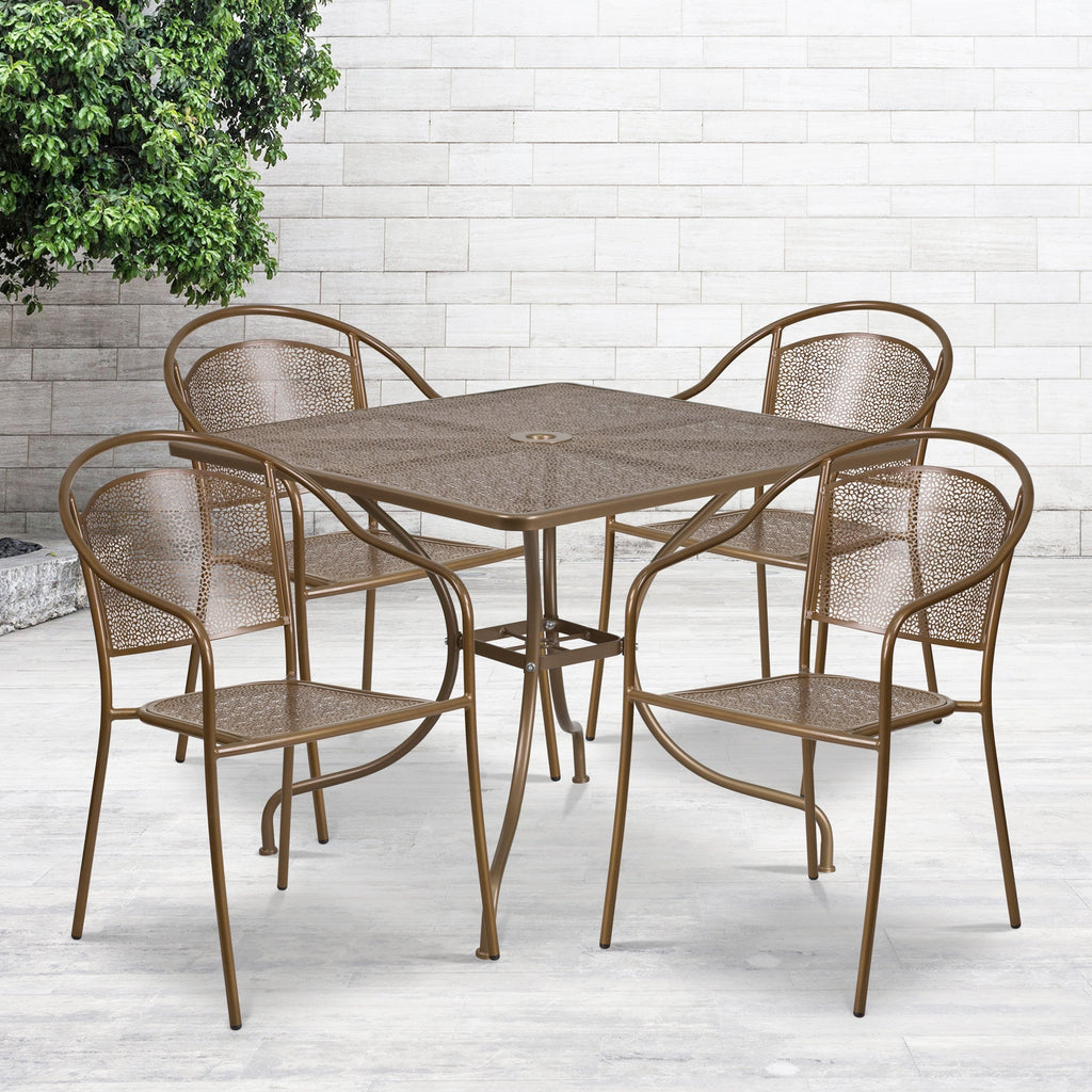 Ensemble de salle à manger carré en acier, 5 pièces, 35,5 pouces, pour intérieur et extérieur