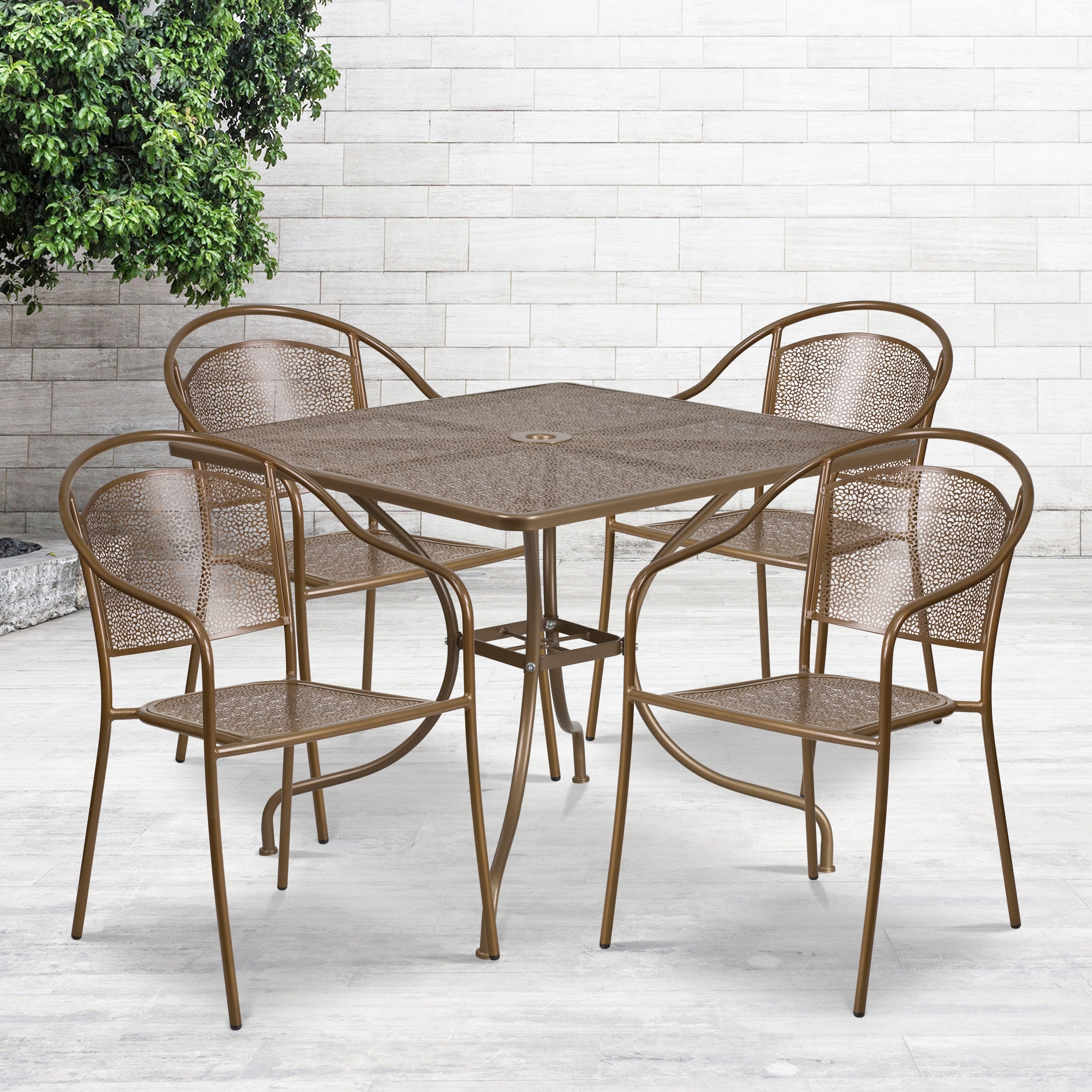 Ensemble de salle à manger carré en acier, 5 pièces, 35,5 pouces, pour intérieur et extérieur