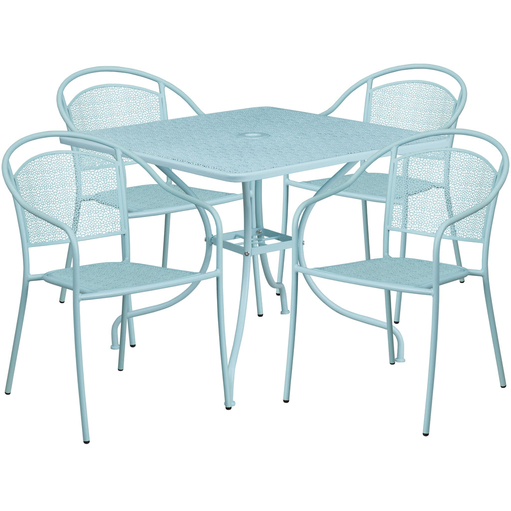 Ensemble de salle à manger carré en acier, 5 pièces, 35,5 pouces, pour intérieur et extérieur
