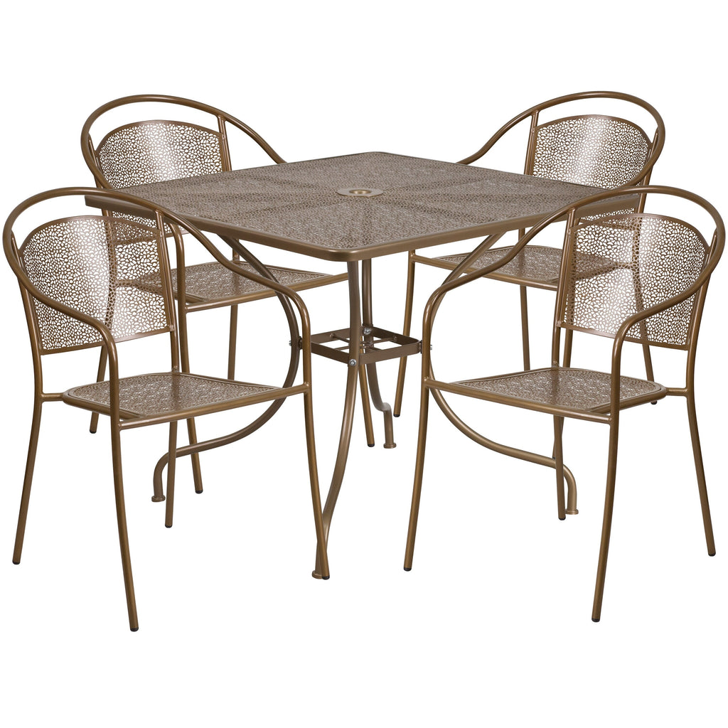 Ensemble de salle à manger carré en acier, 5 pièces, 35,5 pouces, pour intérieur et extérieur