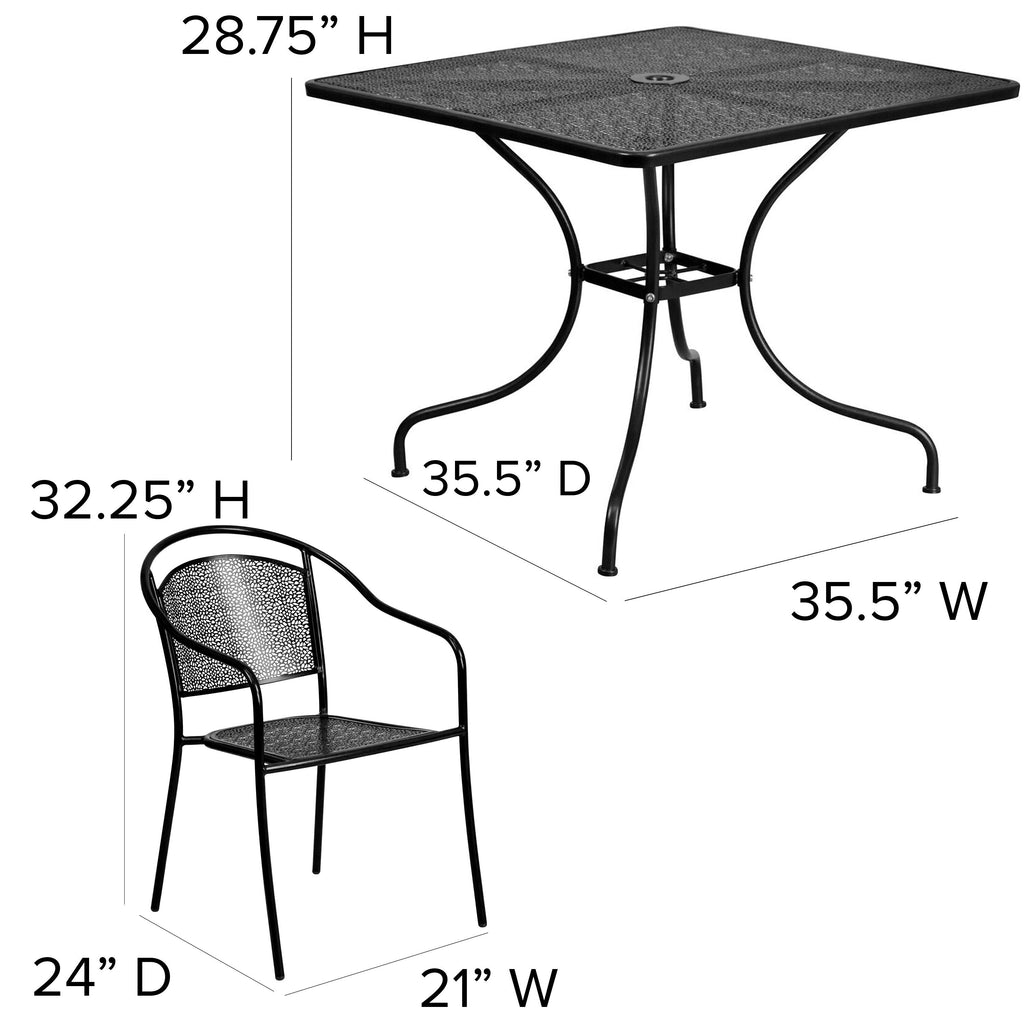Ensemble de salle à manger carré en acier, 5 pièces, 35,5 pouces, pour intérieur et extérieur