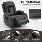 Fauteuil inclinable électrique pour personnes âgées, 8 réglages de massage, chauffage, USB, porte-gobelets