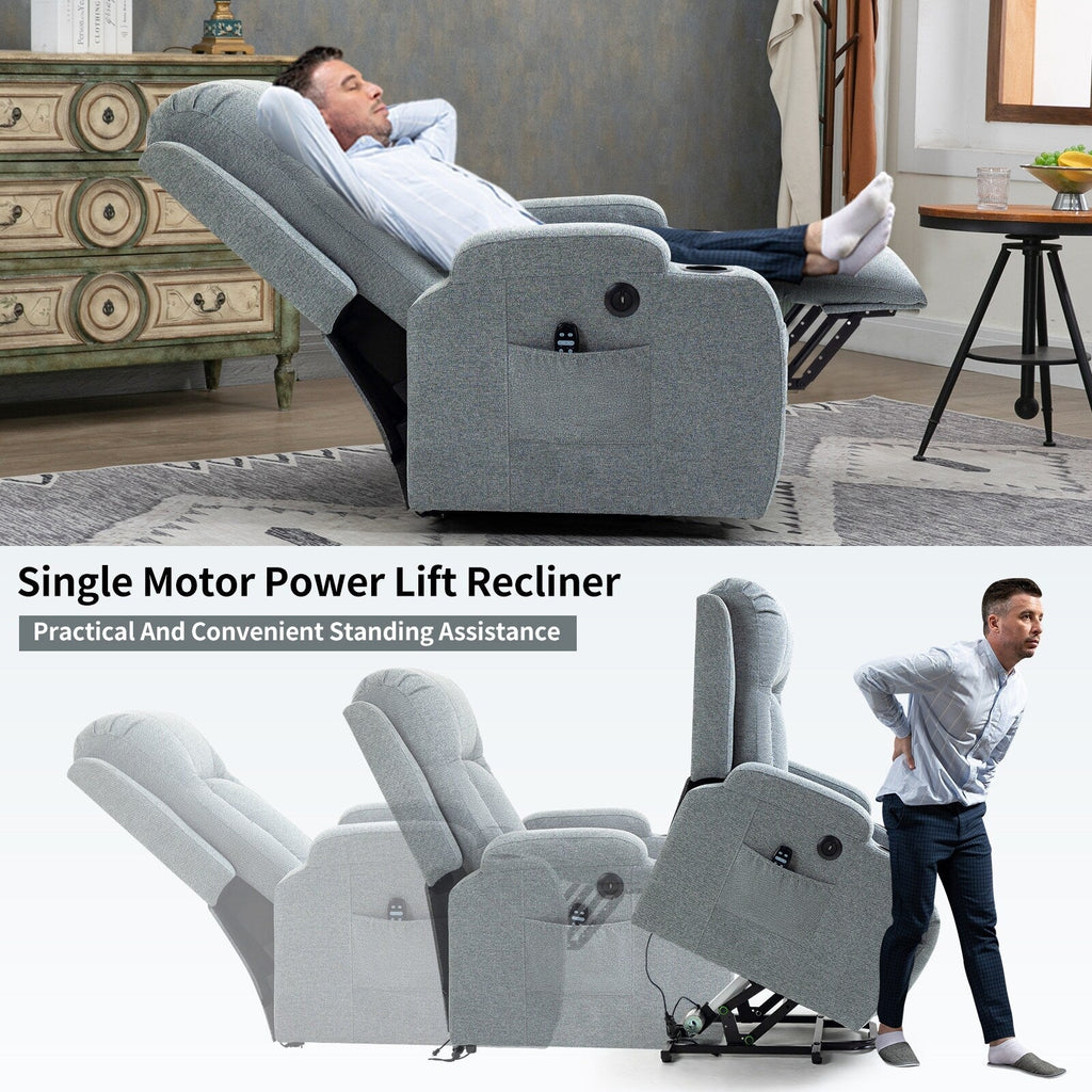 Fauteuil inclinable électrique pour personnes âgées, 8 réglages de massage, chauffage, USB, porte-gobelets