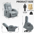 Fauteuil inclinable électrique pour personnes âgées, 8 réglages de massage, chauffage, USB, porte-gobelets