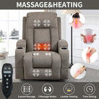 Fauteuil inclinable électrique pour personnes âgées, 8 réglages de massage, chauffage, USB, porte-gobelets
