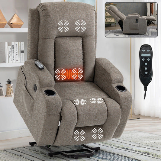 Fauteuil inclinable électrique pour personnes âgées, 8 réglages de massage, chauffage, USB, porte-gobelets