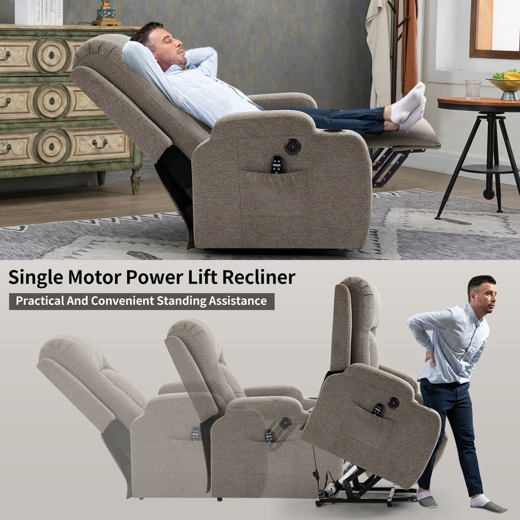 Fauteuil inclinable électrique pour personnes âgées, 8 réglages de massage, chauffage, USB, porte-gobelets