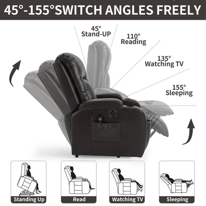Fauteuil inclinable électrique pour personnes âgées, 8 réglages de massage, chauffage, USB, porte-gobelets
