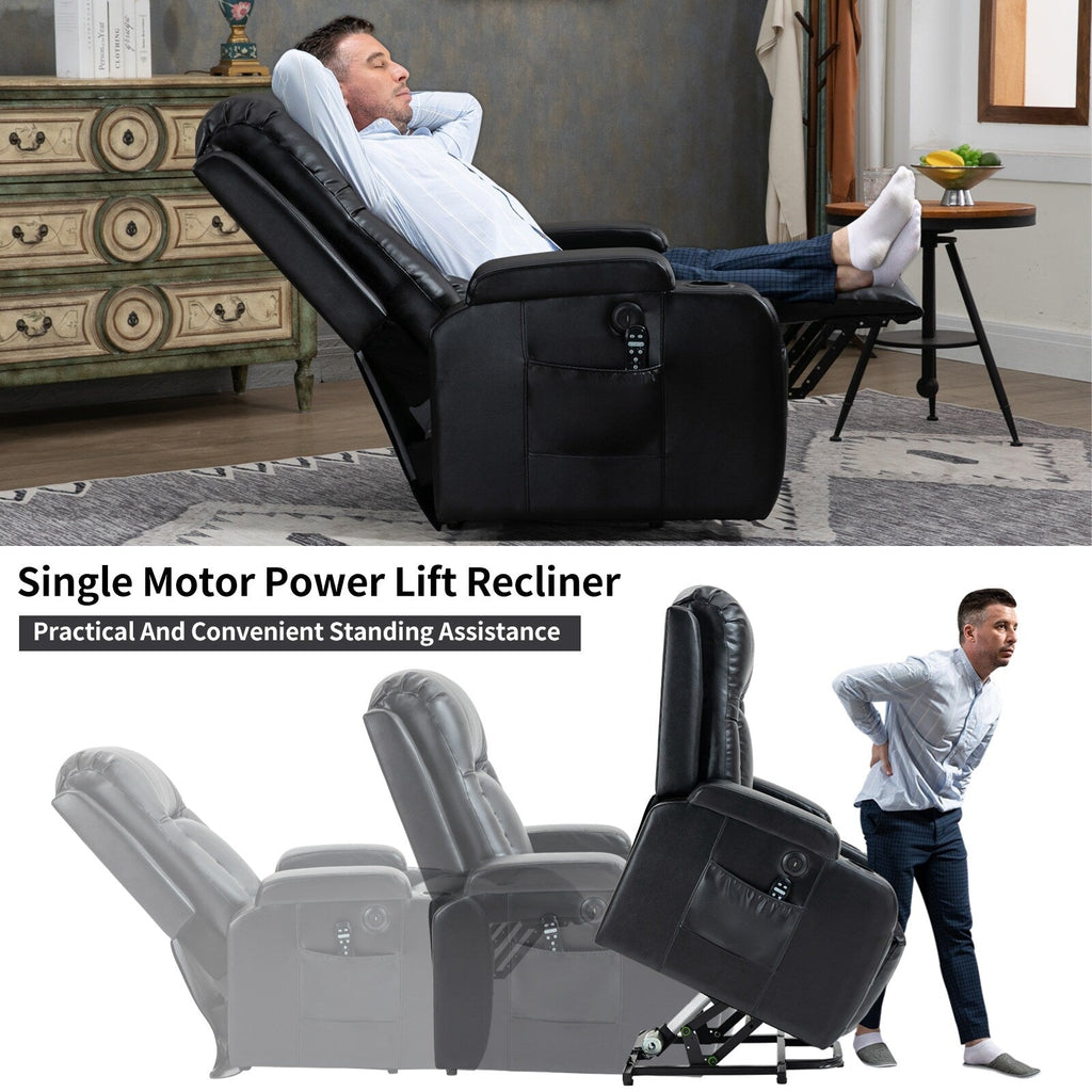 Fauteuil inclinable électrique pour personnes âgées, 8 réglages de massage, chauffage, USB, porte-gobelets