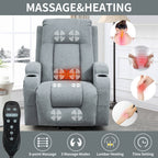 Fauteuil inclinable électrique pour personnes âgées, 8 réglages de massage, chauffage, USB, porte-gobelets
