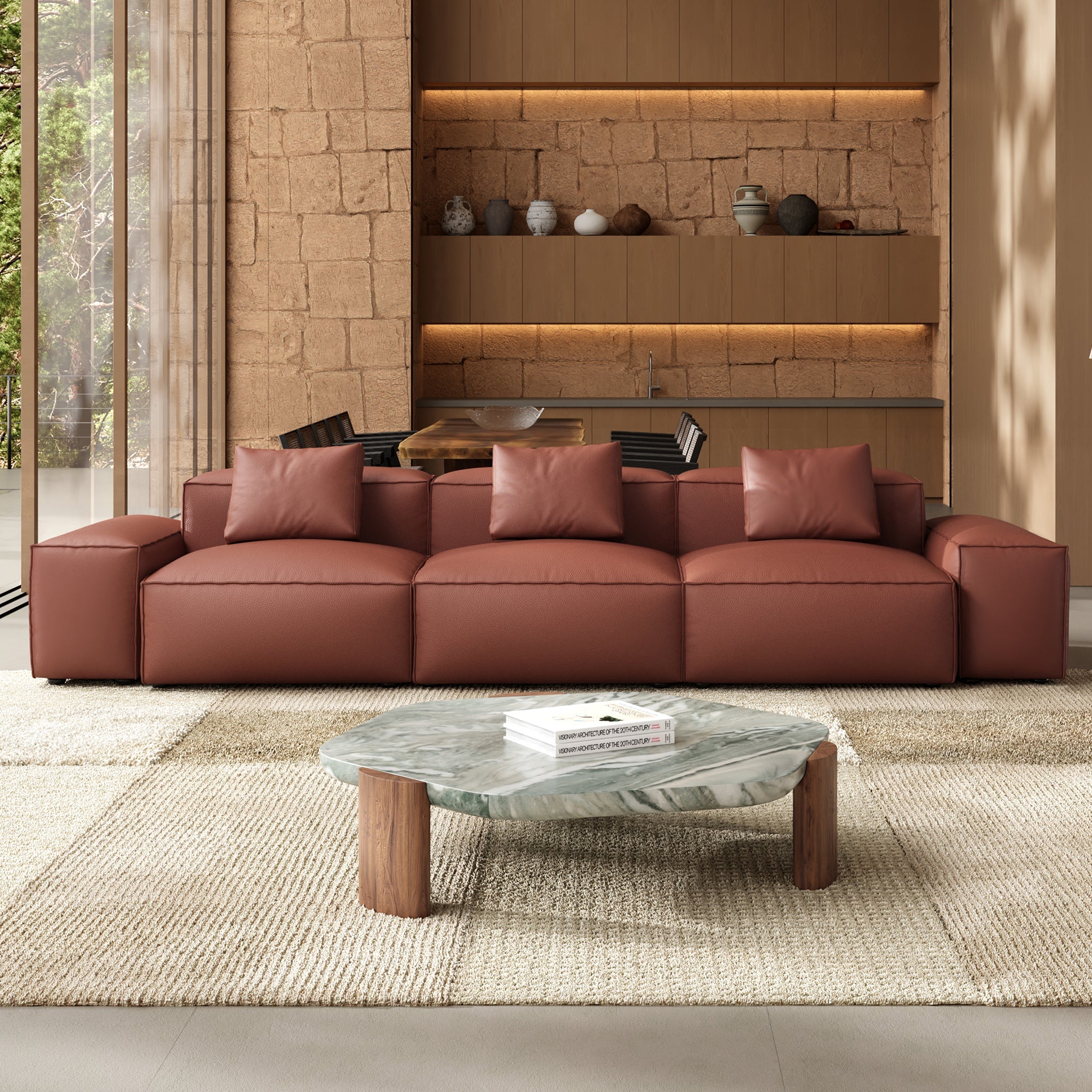 Cube Modular Black Genuine Leather Sofa