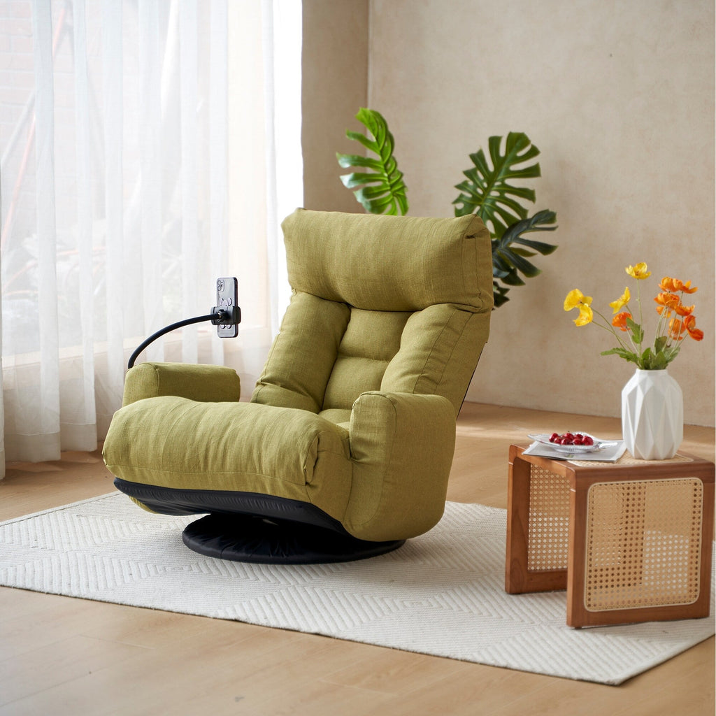 Fauteuil de salon réglable, pivotant à 360 degrés, pliable et inclinable, avec support pour téléphone