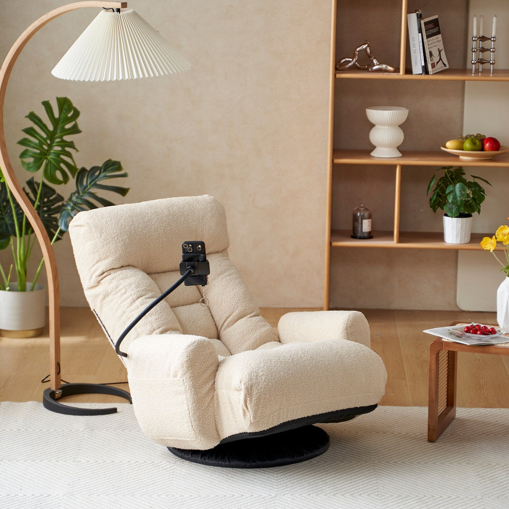Fauteuil de salon réglable, pivotant à 360 degrés, pliable et inclinable, avec support pour téléphone