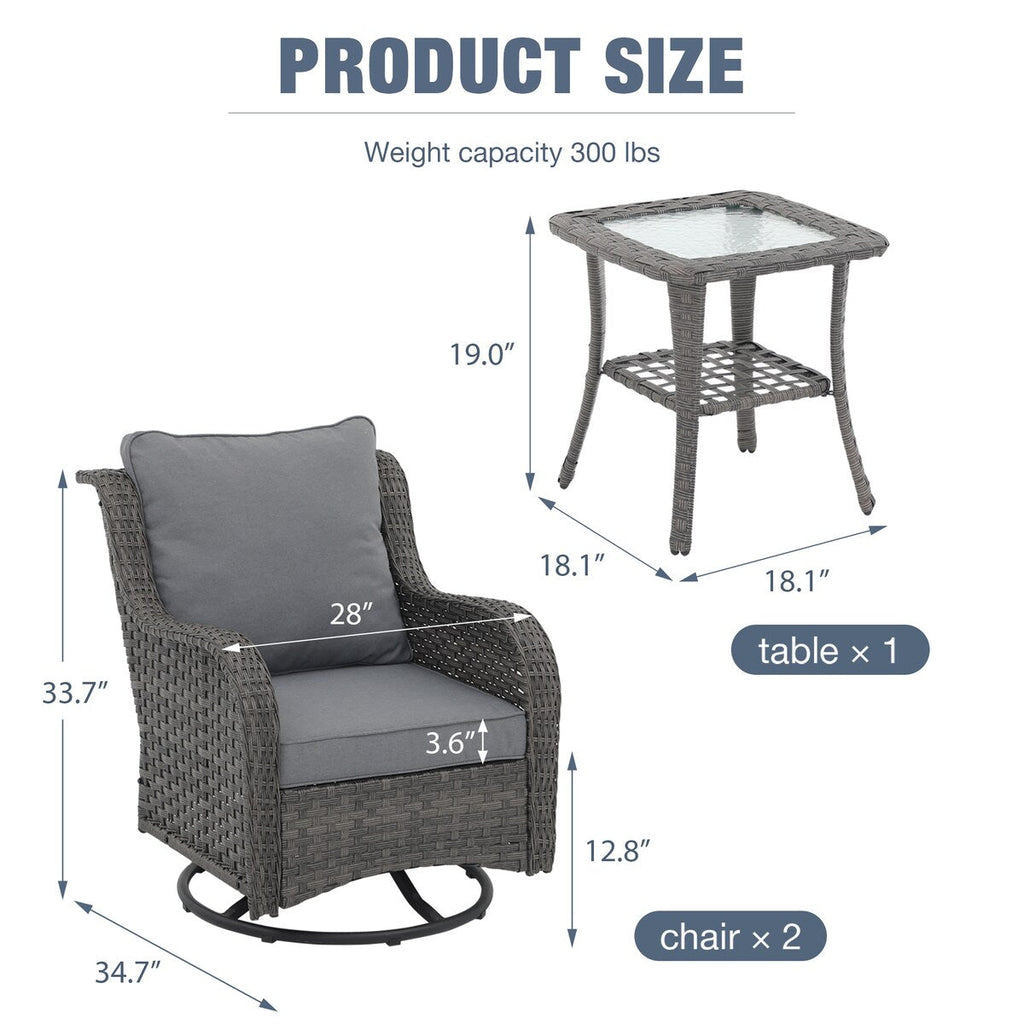 Chaises d'extérieur pivotantes à 360 degrés en osier avec table carrée